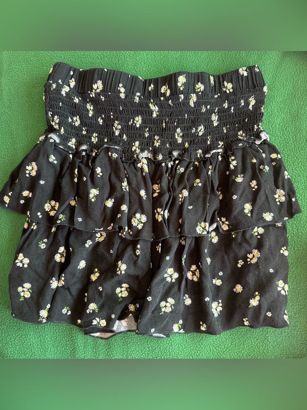 Blue Rain Black Mini Skirt with White & Yellow Daisy Print